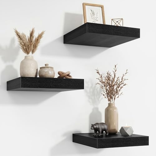 Acovy Floating Shelves for Wall 9 Inch,9.3" Deep Square Floating Shelf Set of 3,Wall Shelves Hanging Shelf with Invisibl
