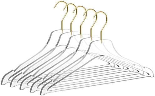 Quality Acrylic Clear Lucite Hangers 20-Pack with Bar Matte Gold Hanging Hooks for Clothes, Pants, Suit Jackets, Coats, and Shirts, Closet and Wardrobe Organization (Matte Gold Hook, 20)