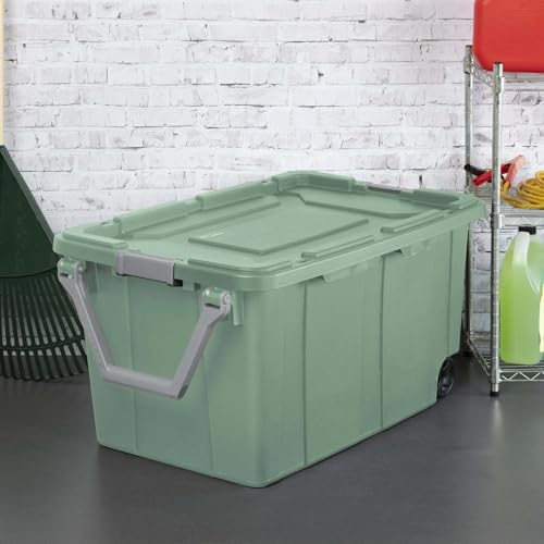 Modern Plastic & Metal 40 Gallon Lidded Home Storage Bins, Stackable Industrial Storage Containers Tote, Organizing Tote