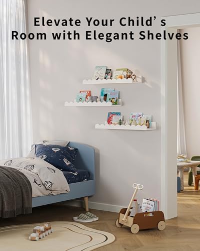 G&W Gruwald Nursery Book Shelves, Set of 3, Nursery Decor for Baby and Toddler, Scalloped Shelves, Book Shelf for Kids R
