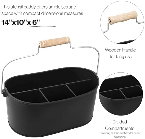 Alpha Living Home Flatware Caddy Black 4 Compartment Metal Cutlery Holder