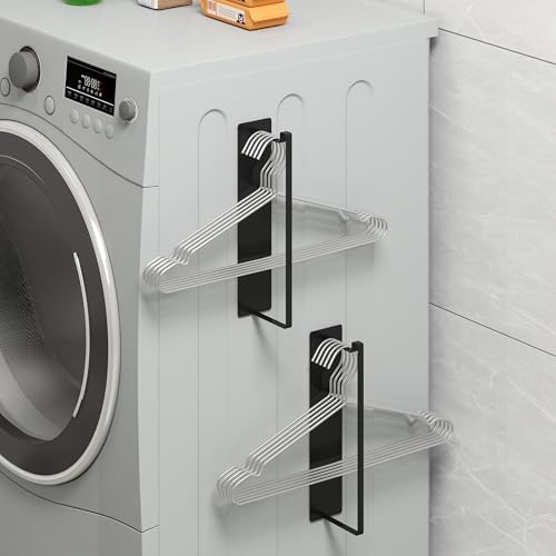 Magnetic Hanger Organizer, Thipoten 2Pack Hangers Holder for Washing Machine, Holding up to 30 Velvet/Wire/Plastic Hangers, Perfect Space Saver for Laundry Room (2, Black)