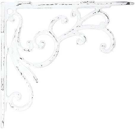 A29 Iron Wall Shelf Brackets, 9 x 10 in, Distressed White, Set of 2