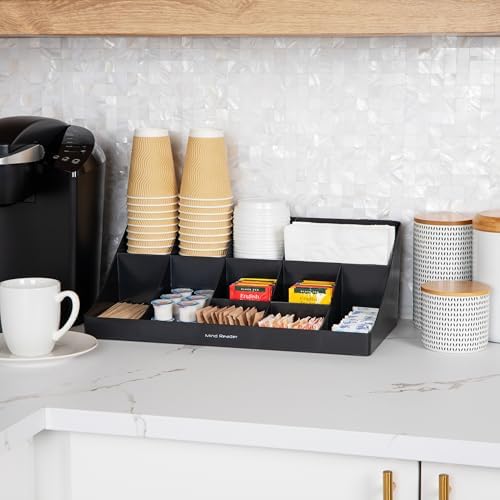 Mind Reader Cup and Condiment Station, Countertop Organizer, Coffee Bar, Kitchen, Stirrers, 17.875"L x 9.5"W x 6.625"H, 