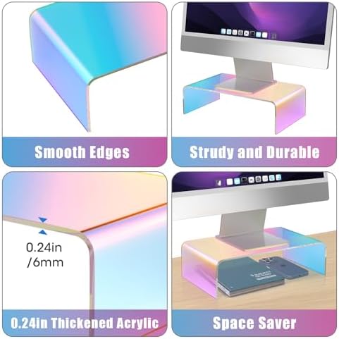 NiHome Iridescent Acrylic Computer Monitor Stand, Acrylic Laptop/PC Riser