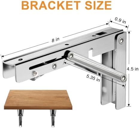 Storystore Folding Shelf Brackets - 8 Inch Heavy Duty Stainless Steel Collapsible Shelf Bracket for Bench Table, Space S