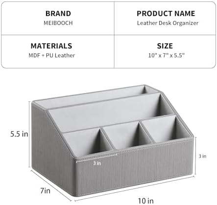 PU Leather Desk Organizer, Remote Control Holder, Grey