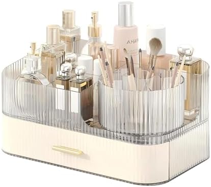 DASITON Makeup Organizer with Drawers and Rotating Makeup Brush Holder,Large Capacity Stackable Cosmetic Organizer Count