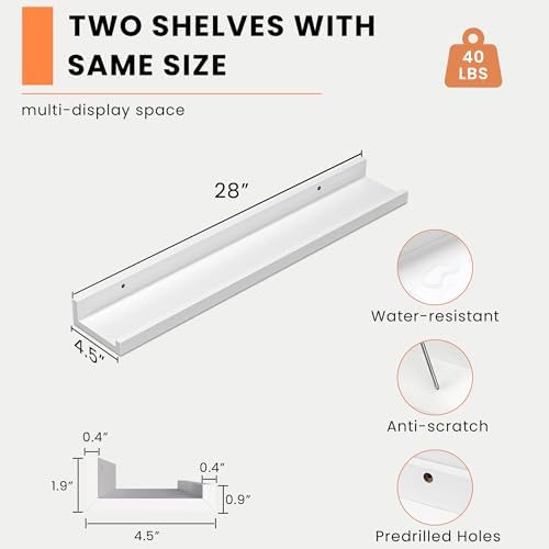 Heimlove Picture Ledge Shelf, Floating Shelves Set of 2, 27.56Inches Picture Shelf for Wall with Ledge, Kids Bookshelf W