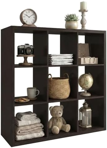 WannabeMyself【2026 Wooden Thick Frame】 9 Cube Storage Organizer with Anti-Tipping Kits, Reversible Open Back Book Shelf,