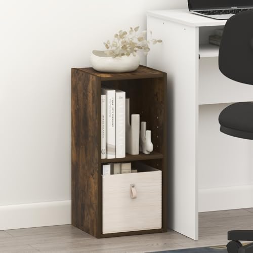 Furinno Fulda Book Shelf, 2-Tier Narrow Bookshelf, Bookcase with 10-in Width Storage Shelf, 9.3 x 9.8 x 21.2, for Living