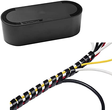 D-Line Cable Management Box (Large) & Cord Spiral Wrap (8.2ft Length) - Black