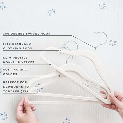 3 Sprouts Velvet Baby Hangers, Non Slip Slim, Beige, 30 Pack