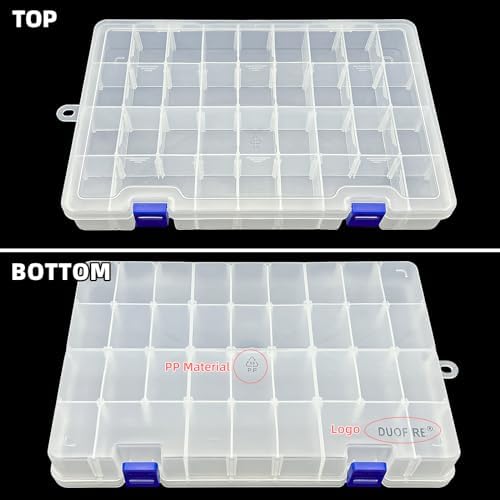 DUOFIRE Plastic Organizer Storage Box, Adjustable Divider 34 Grids, 2 Pack