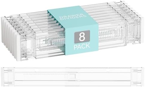 Yieach 8 Pack 3.2 Inch Shallow Acrylic Drawer Dividers for Clothes -Expandable from 15-21''- Adjustable Drawer Dividers 
