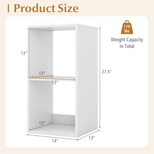 Tangkula 2-Cube Bookcase, 3-Tier Bookshelf with Open Compartments, Freestanding Cube Storage Organizer with Anti-Topplin