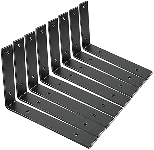 Shelf Brackets 10 Inch Wall L Brackets 8PCS Heavy Duty for Shelves Metal Black Rustic Industrial Brackets for DIY Openin