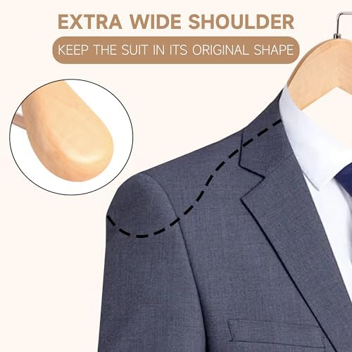 17.5" Wooden Suit Hangers, Non Slip Pants Bar, Natural Wood, 36-Pack