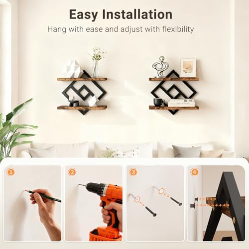 ELYKEN Floating Shelves for Wall, Set of 2 Hanging Shelves, Rustic Brown