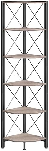 CHOEZON 6-Tier Corner Shelf, Corner Bookcase, 66.9" Tall Vertical Display Rack, Plant Stand, Open Storage Shelf, for Liv