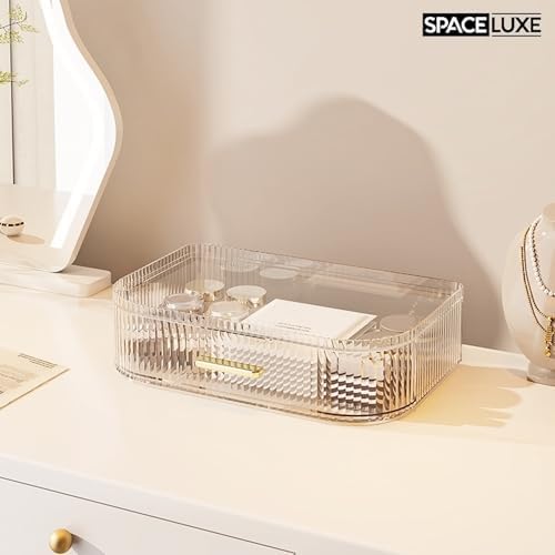 Makeup Organizer with Drawers, 360° Rotating Brush Holder
