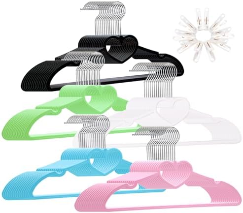 Plastic Hangers 30 Pack - Non Slip Cute Heart Hanger（Colorful）