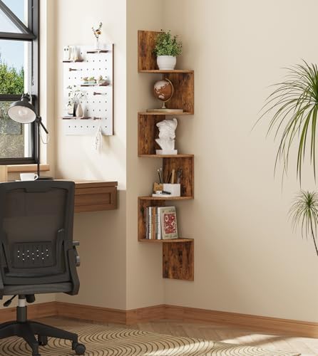 VIMBER 5-Tier Corner Shelf Wall Mount, Corner Bookshelf, Industrial Corner Ladder Shelf, Modern Display Shelf for Living