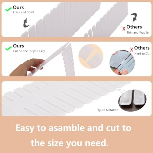 20Pcs Drawer Organizer Dividers 17"x2.8" Adjustable Storage Organizer Separator for Socks, Underwear, Makeup, Kitchen, D