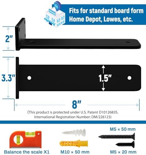 LEOPO 8 inch 8 Pack Floating Shelf Brackets, 1/5" Thick Hidden L Bracket