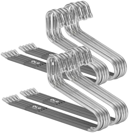 OLG 8mm Stainless Pants Hanger with V Hook and Reverse S, Non-Slip for Men Women -Heavy-Duty Trouser and Jeans Closet Organizer, Ganchos para Pantalones (20, Gray)