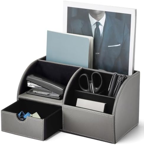 VLANDO PU Leather Desk Drawer Organizer with 6 Compartments