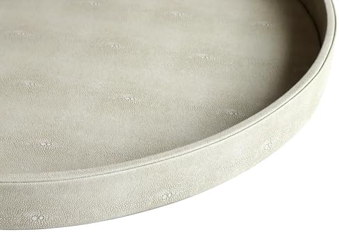 HofferRuffer Large Round Serving Tray 24'', Elegant Faux Leather Circle Ottoman Table Tray, Serve Tea Coffee Breakfast i