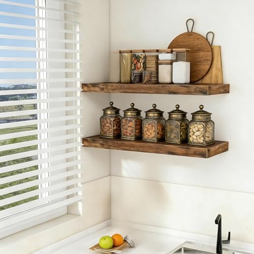 Vervida® Rustic Brown Floating Wall Shelves 47.2in Set of 3 Storage Hidden