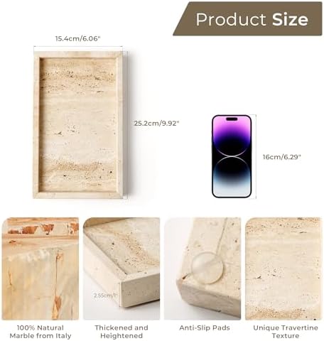 Italy Travertine Stone Vanity Tray for Jewelry, Perfume, Makeup, Candle,Natural Marble Decorative Trays for Bathroom Dre