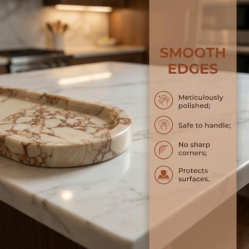 OOBOOB Oval Natural Marble Bathroom Tray for Decor Countertop, Marble Vanity Tray for Candles Perfume, Jewelry, Cosmetic