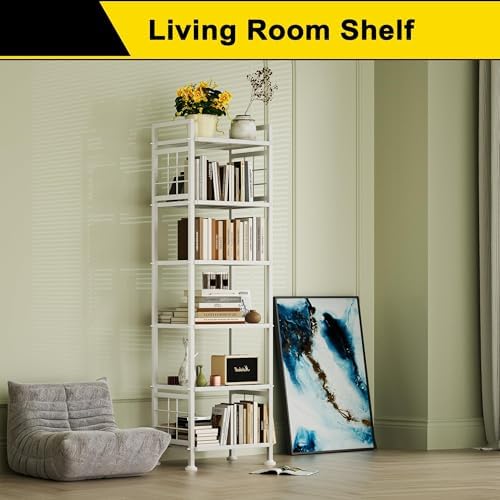 GIOTORENT 6-Wire Standing Storage Shelves, Metal Shelving Unit Pantry Rack for Laundry Kitchen Bathroom Organizer(White)