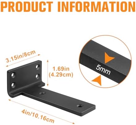 Black Floating Shelf Brackets 4 inch 8 Pack L Brackets for Floating Shelves Metal Heavy Duty Shelf Bracket for DIY Shelv