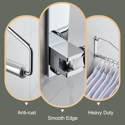 NEWRAIN Laundry Hanger, Wall Mounted Clothes Hanger with Swing Arm Holder Brass Hanging Drying Rack Space Saver,Chrome
