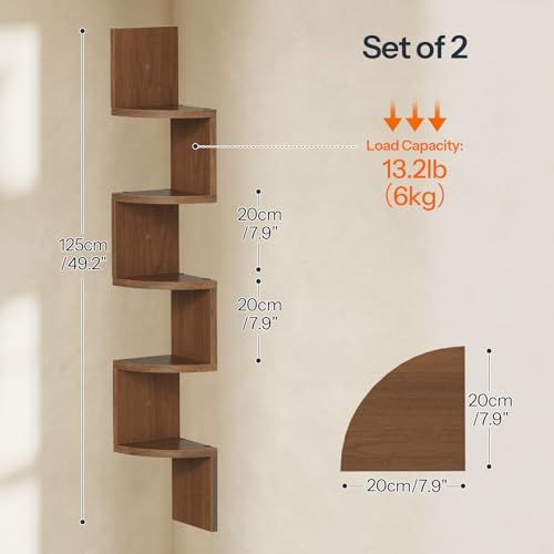 HOOBRO Corner Shelf Wall-Mounted, Set of 2 Floating Corner Shelves for Wall