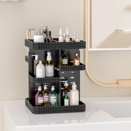 Rotating Makeup Organizer with Makeup Brush Holder,Large Capacity Perfume Organizer for Vanity Countertop,Acrylic Skinca