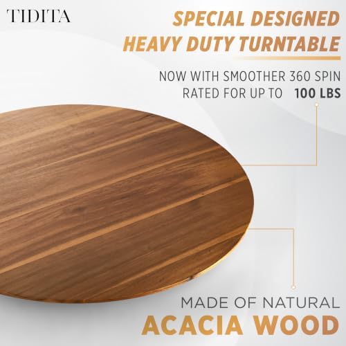 TIDITA 21" Acacia Wood Lazy Susan for Table Top, Swivel Charcuterie Board
