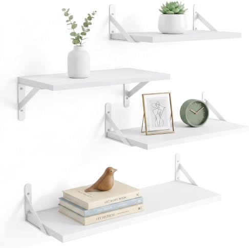 YGEOMER 4 Different Sizes Floating Shelves for Wall Home Decor, White