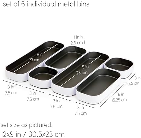 Three by Three Seattle Metal Stacking Bins Drawer Organizer, 6-Pc (Gray)