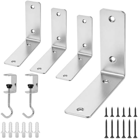 L Floating Shelf Brackets,4 Pack Heavy Duty L Brackets for Shelves, L 5" X H 4" Silver Metal Countertop Support Brackets