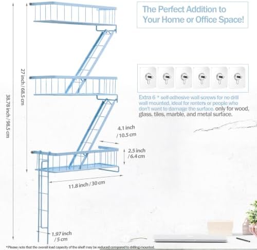 Fire Escape Wall Shelf, NYC Wall Decorative Floating Shelves, Sky Blue
