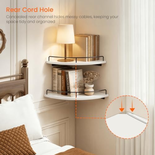 Homode Corner Wall Shelves, 3 Tier Wooden Corner Floating Shelves, White