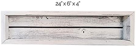 Reclaimed Wood Shadow Box with Wood Backing - Rustic Farmhouse Barnwood Style - Floating Shelves (White, Rectangle)