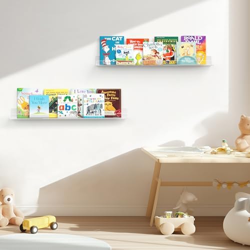 HBlife 24 Inches Floating Shelves Wall Mounted Clear Acrylic Shelves for Figures, 16 Inch Stud Spacing Invisible Floatin