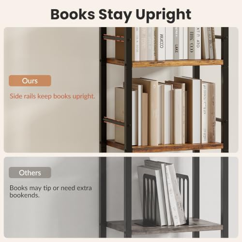 Small Bookshelf, 4-Tier Bookcase with Side Rails for Small Space