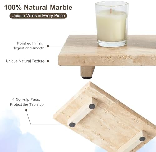 Natural Travertine Tray Pedestal Stand, Stone Riser for Bathroom & Kitchen